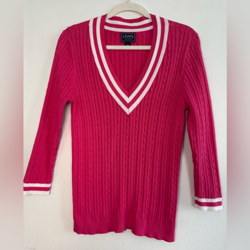 Chaps Cable Knit V-Neck Sweater (L)